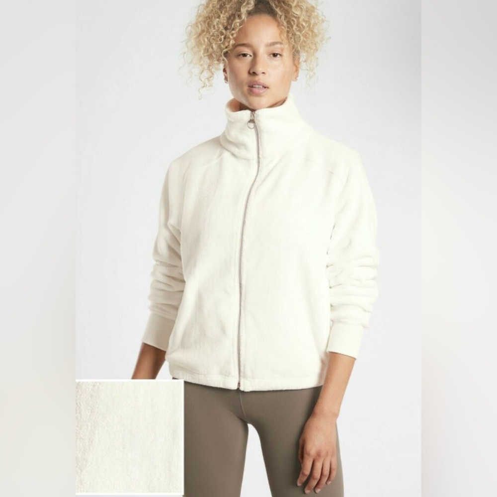 Athleta Jacket Women’s XXS Double Cozy Karma Recover Full Zip Sea Salt‎ Gym Yoga